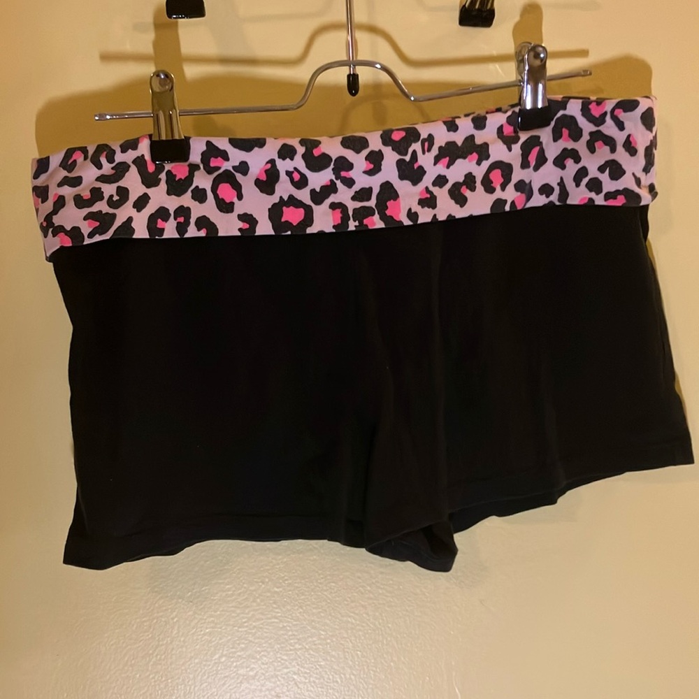 No Boundaries Black Shorts with Pink Leopard Trim